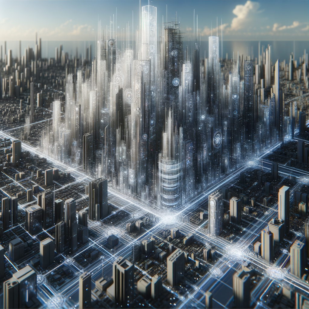 Futuristische Stadt mit KI-gesteuerten Netzwerken.