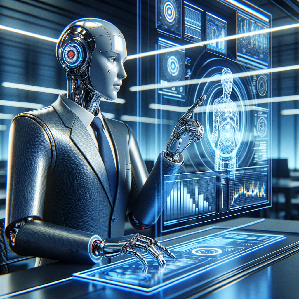 Futuristischer AI-Anwalt analysiert Daten effizient.