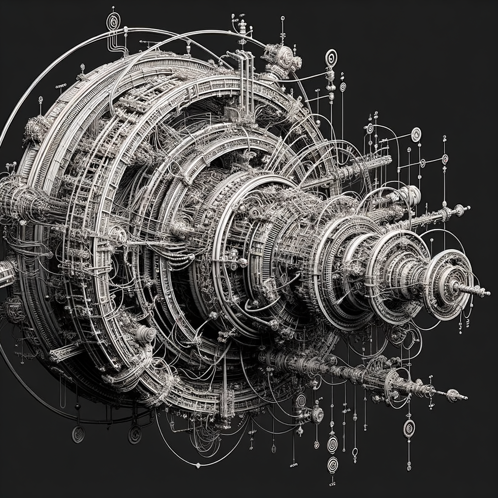 Maschine verknüpft Symbole, Netze und Logik.