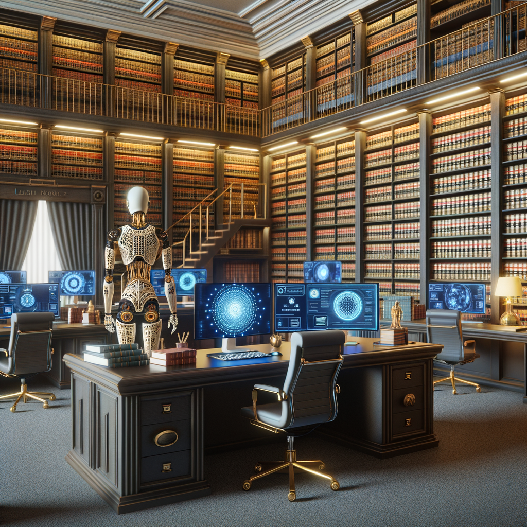 Moderne Kanzlei mit KI-gestützter Rechtsberatung.