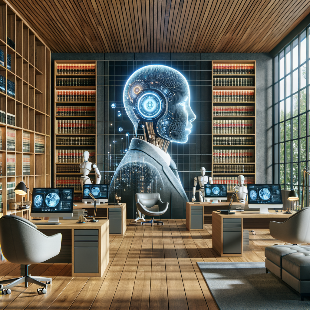 Moderne Kanzlei mit KI-gestützter Rechtsberatung.