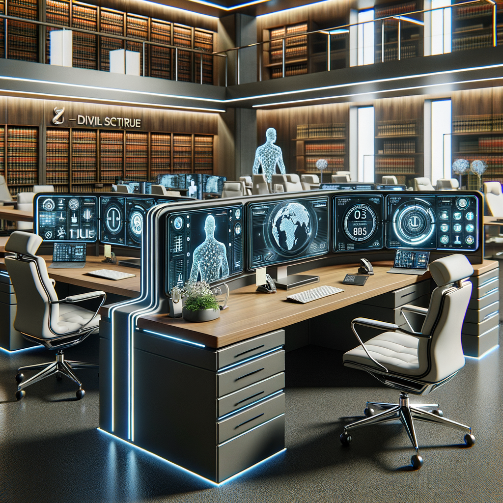 Moderne Kanzlei mit KI-gestützter Technologie.