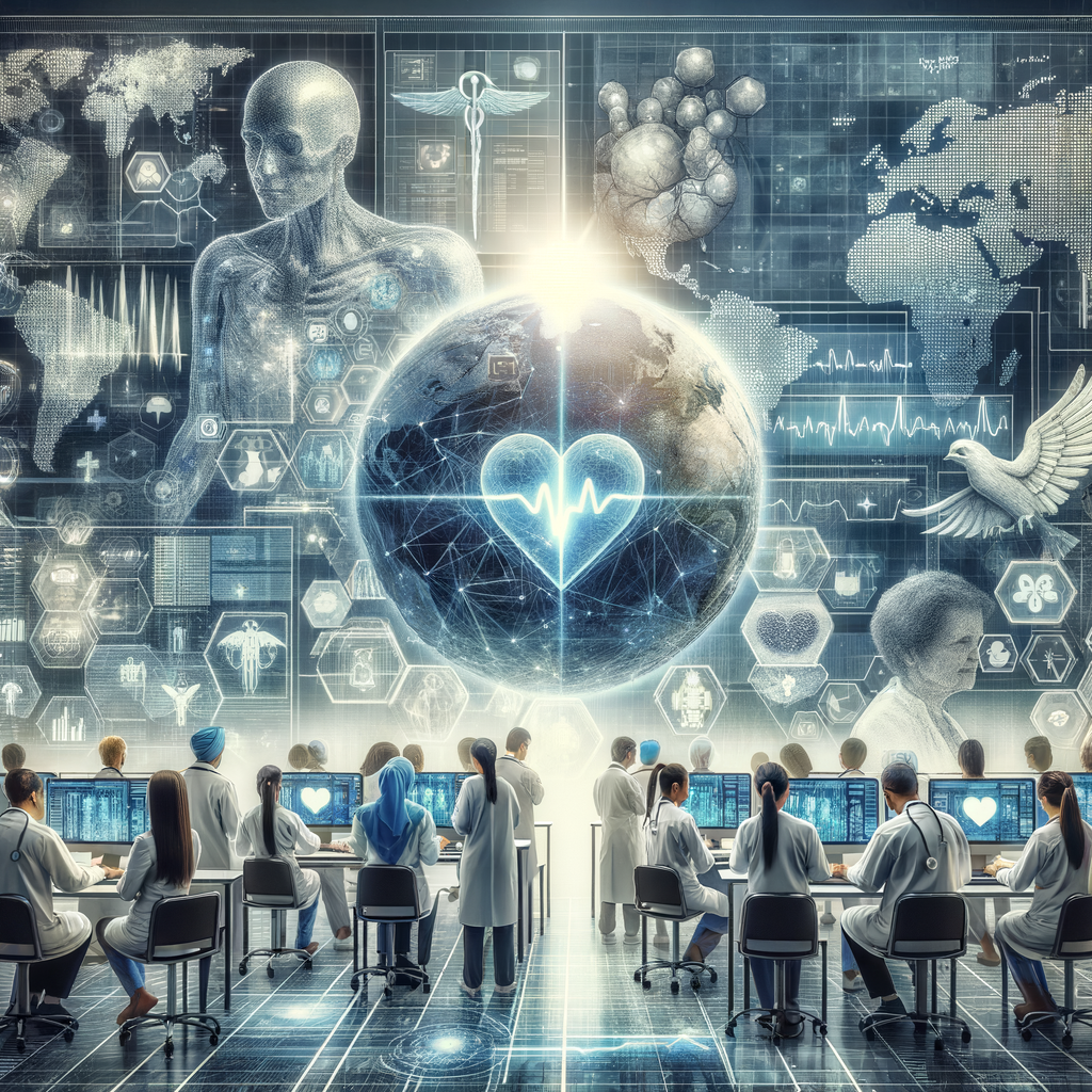 Ärzte, KI-Diagramme, Datenströme, digitale Gesundheitsrevolution.