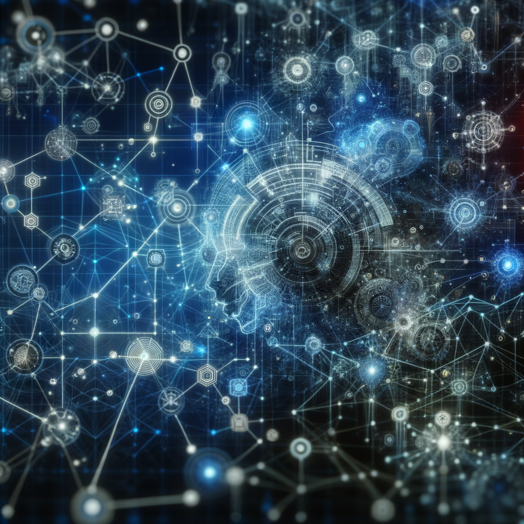 Abstrakte Netzwerk- und KI-Symbole im Cyberspace.