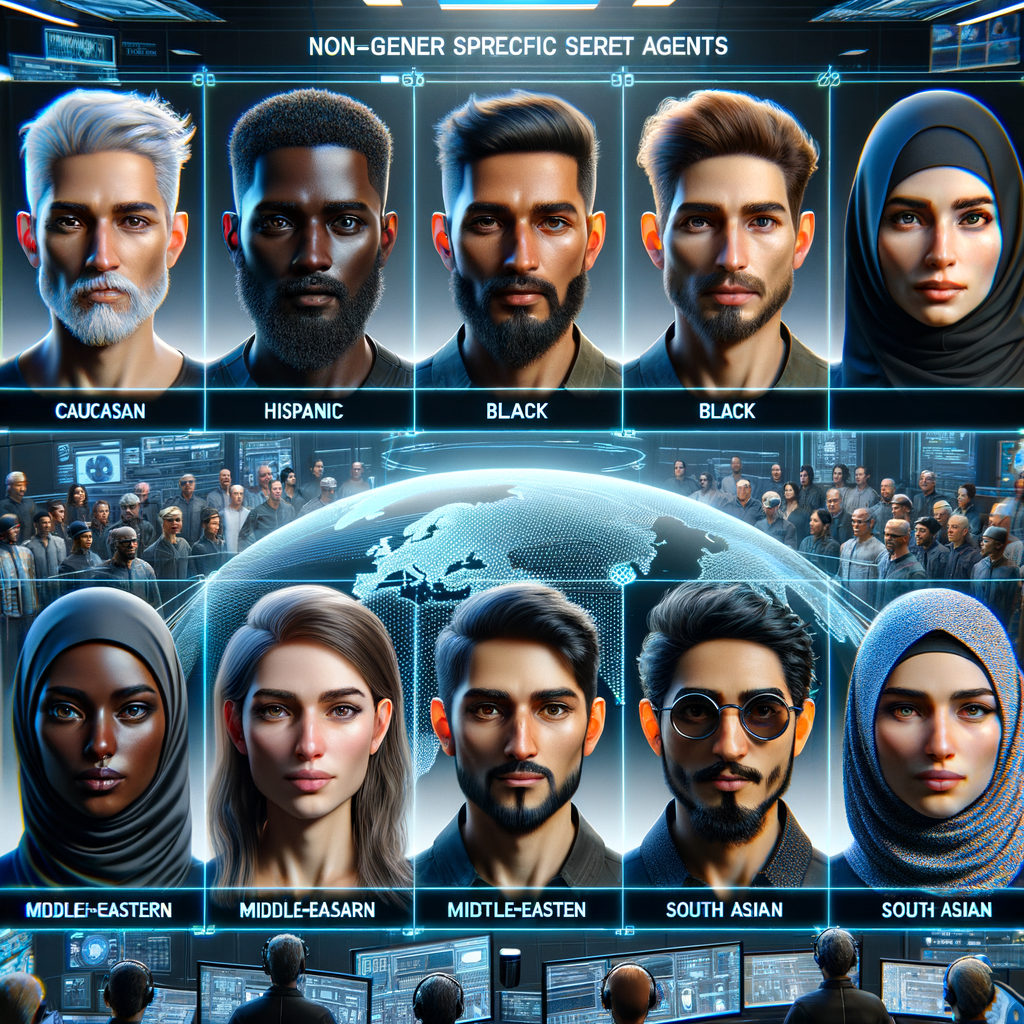 Agenten-Avatare interagieren in digitaler Hightech-Welt.