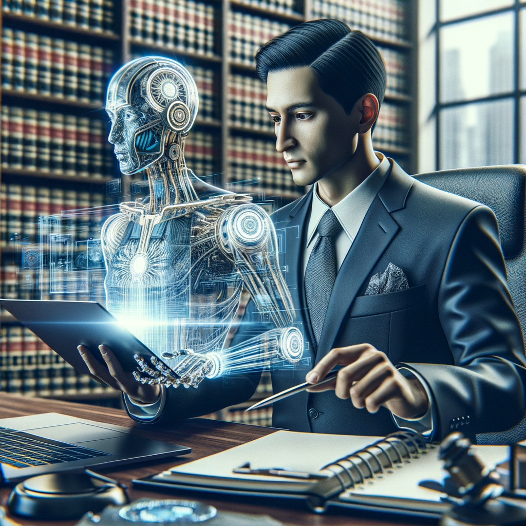 Anwalt mit Laptop, KI-Software, digitale Transformation.