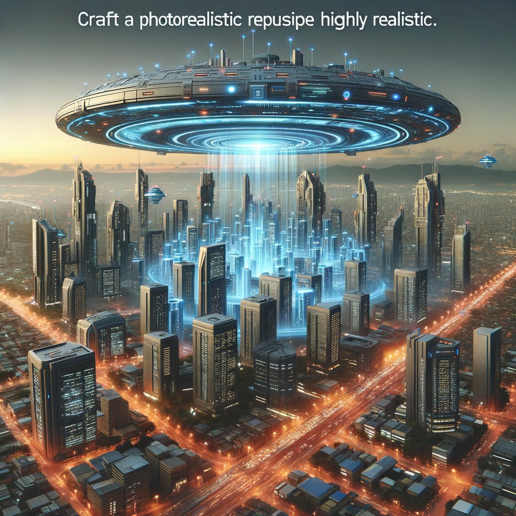 Futuristische Stadt mit schwebenden digitalen Schutzschildern.