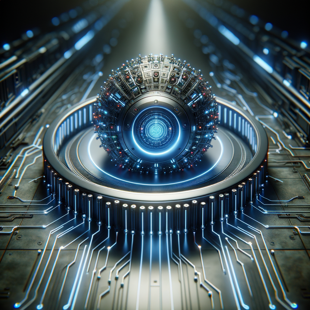 Futuristisches Netzwerk mit KI-gesteuerten Sicherheitsbarrieren.