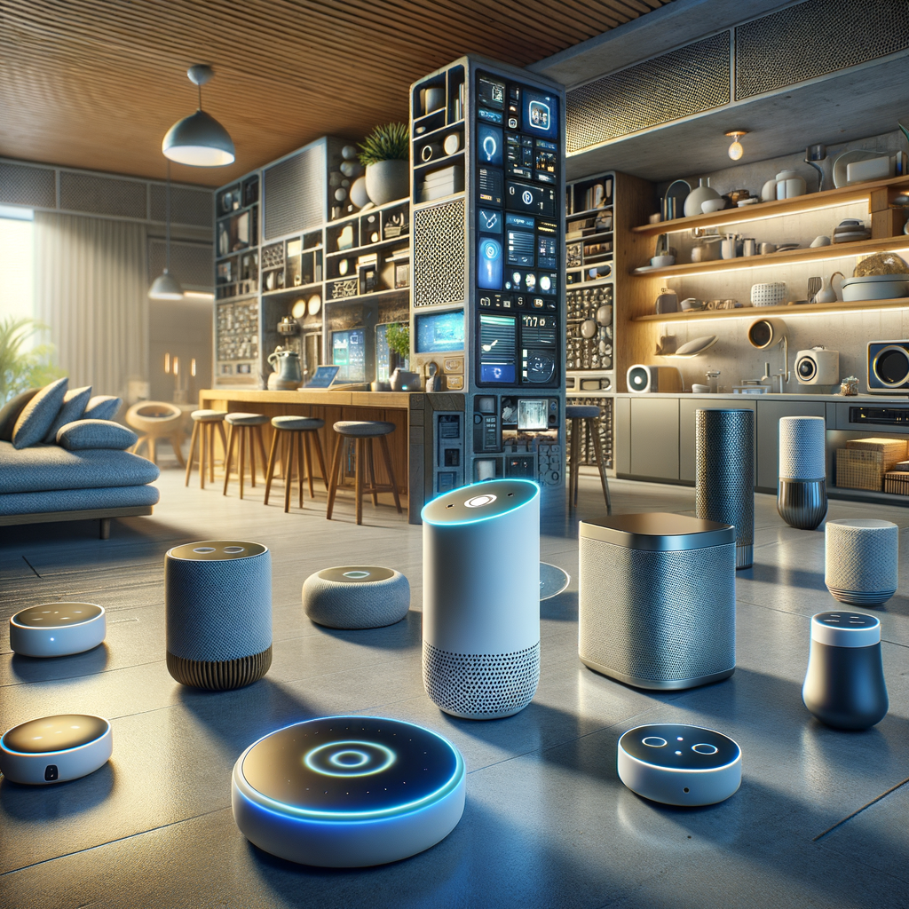 Intelligentes Zuhause mit virtuellen Assistenten und Geräten.