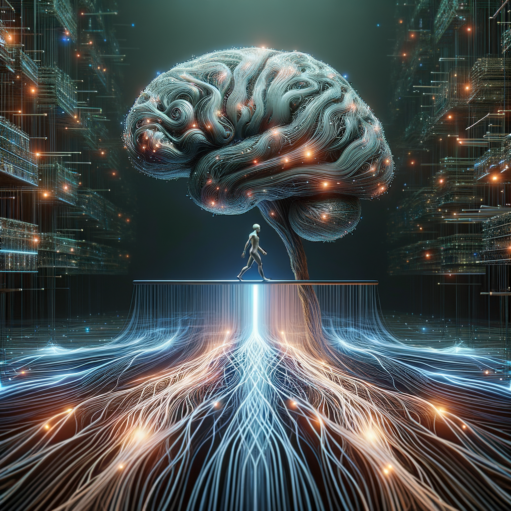 Neuronale Netze, Datenströme, Innovation, ethische Balance, Fortschritt.