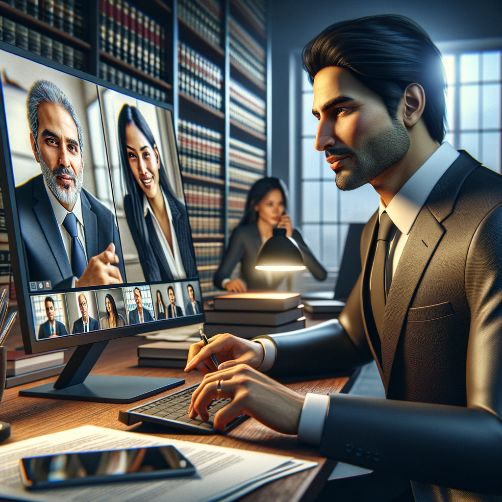 Rechtsanwalt interagiert digital mit Mandanten.