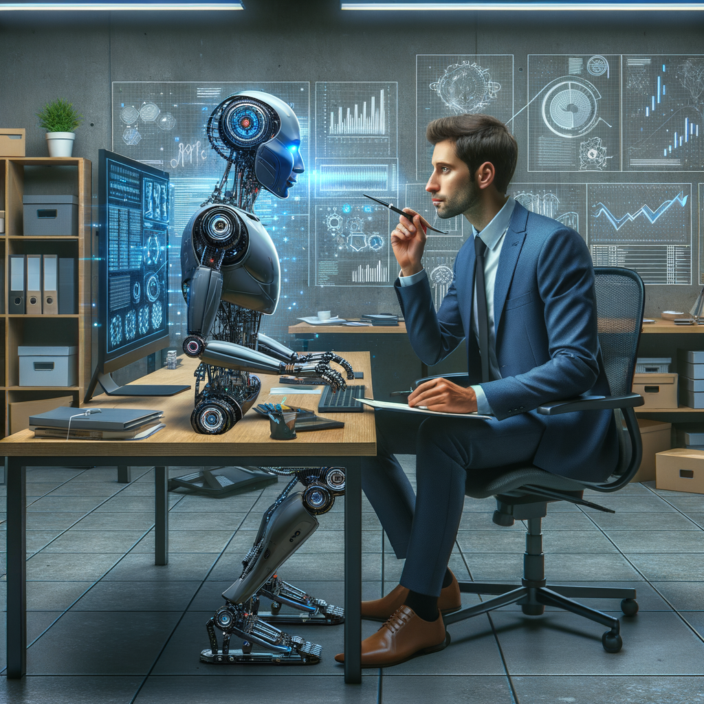 Selbständiger nutzt KI für effiziente Geschäftsentscheidungen.