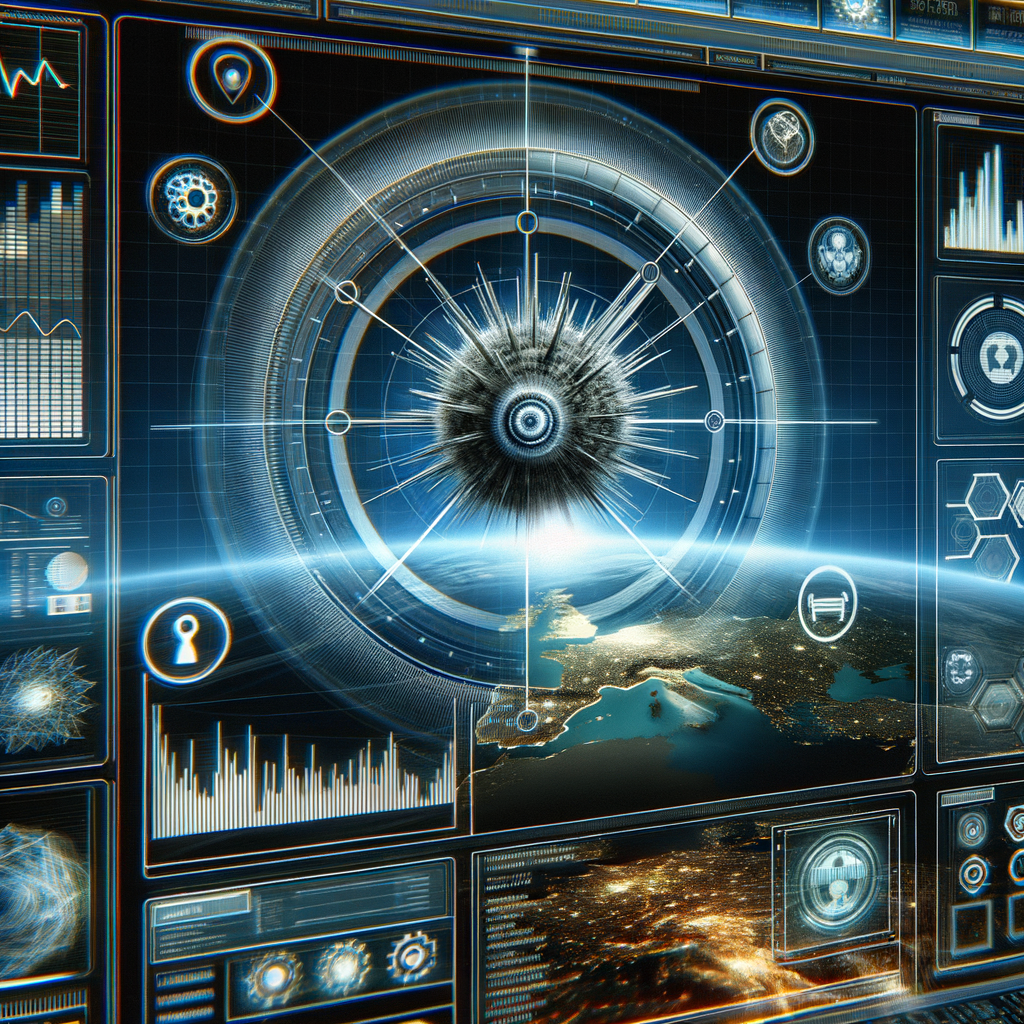 Futuristische Netzwerk-Software überwacht digitale Sicherheitsbedrohungen.