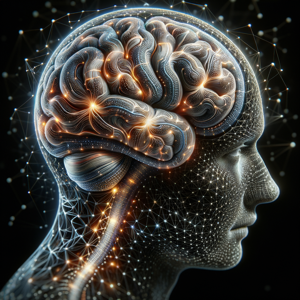 Menschliches Gehirn verschmilzt mit digitalen Netzwerken.
