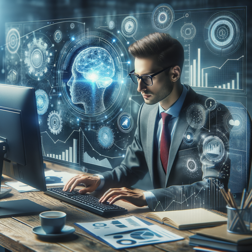 Selbständiger nutzt KI für effiziente Geschäftsprozesse.