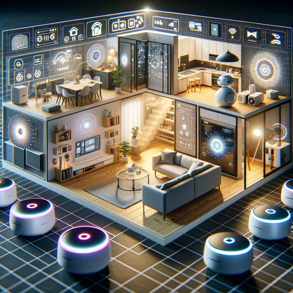 Smart Home mit KI-Geräten und virtuellen Assistenten.