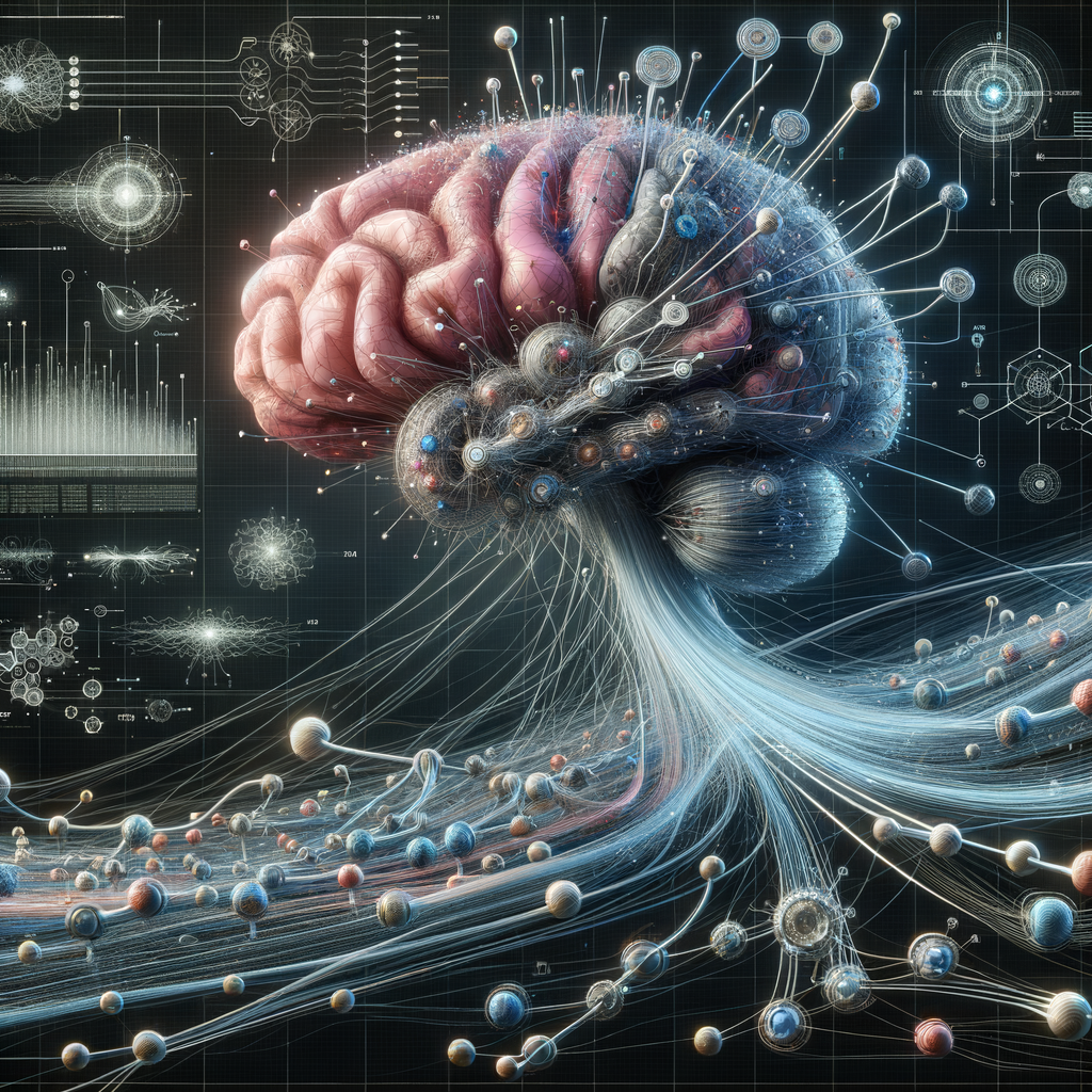 Verknüpfte Gehirnzellen, Datenströme und Diagramme.