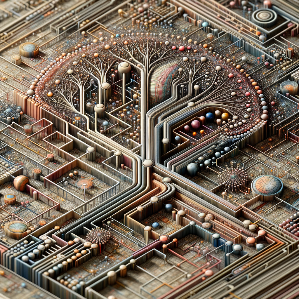 Algorithmische Netzwerkstruktur mit Entscheidungsbäumen und genetischen Mustern.