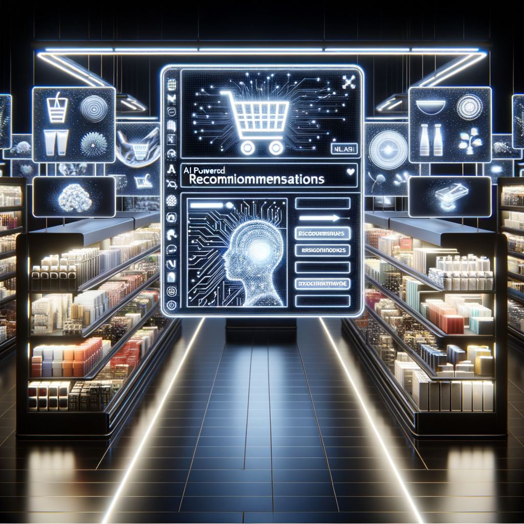 Digitale Einkaufswelt mit KI-gestützten Empfehlungen visualisiert.