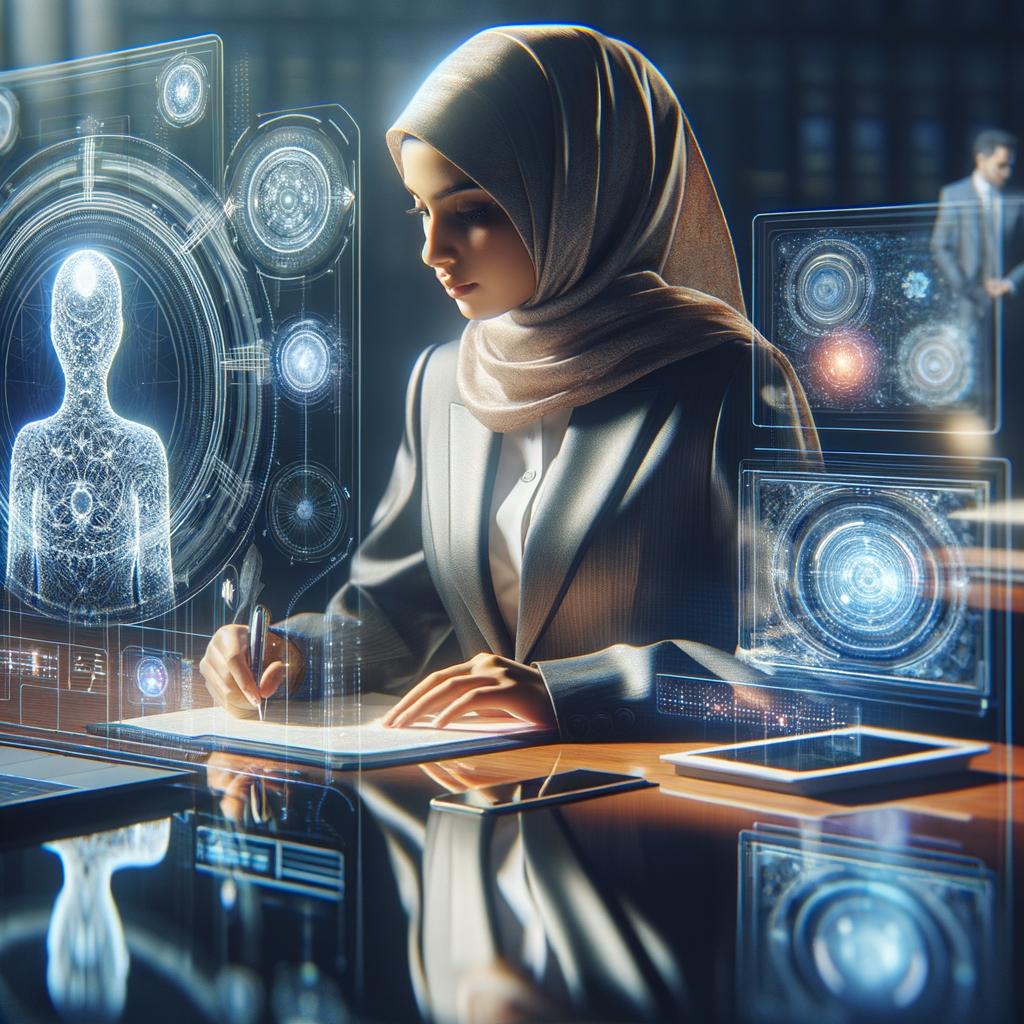 Digitale Kanzlei mit KI, Anwalt berät.