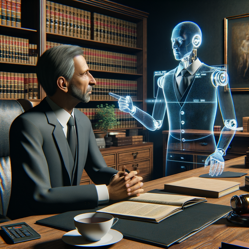 Digitale Kanzlei mit KI, Rechtsanwalt berät.