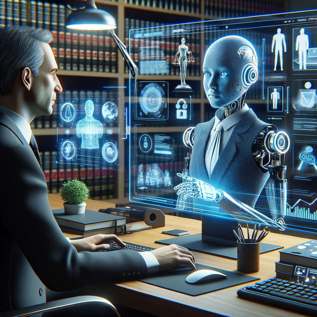 Digitale Rechtsberatung: Anwalt mit KI-Assistenz.