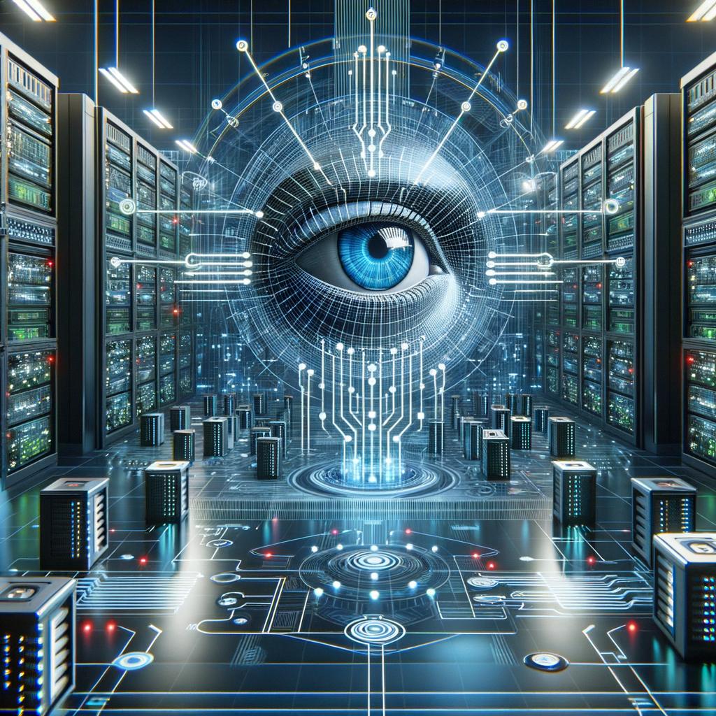 Futuristische Netzwerke mit KI-gesteuerter Sicherheitsüberwachung.