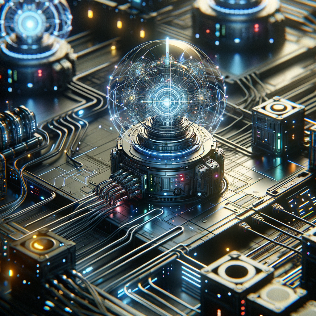 Futuristisches Netzwerk mit KI-basierter Cyberabwehr.