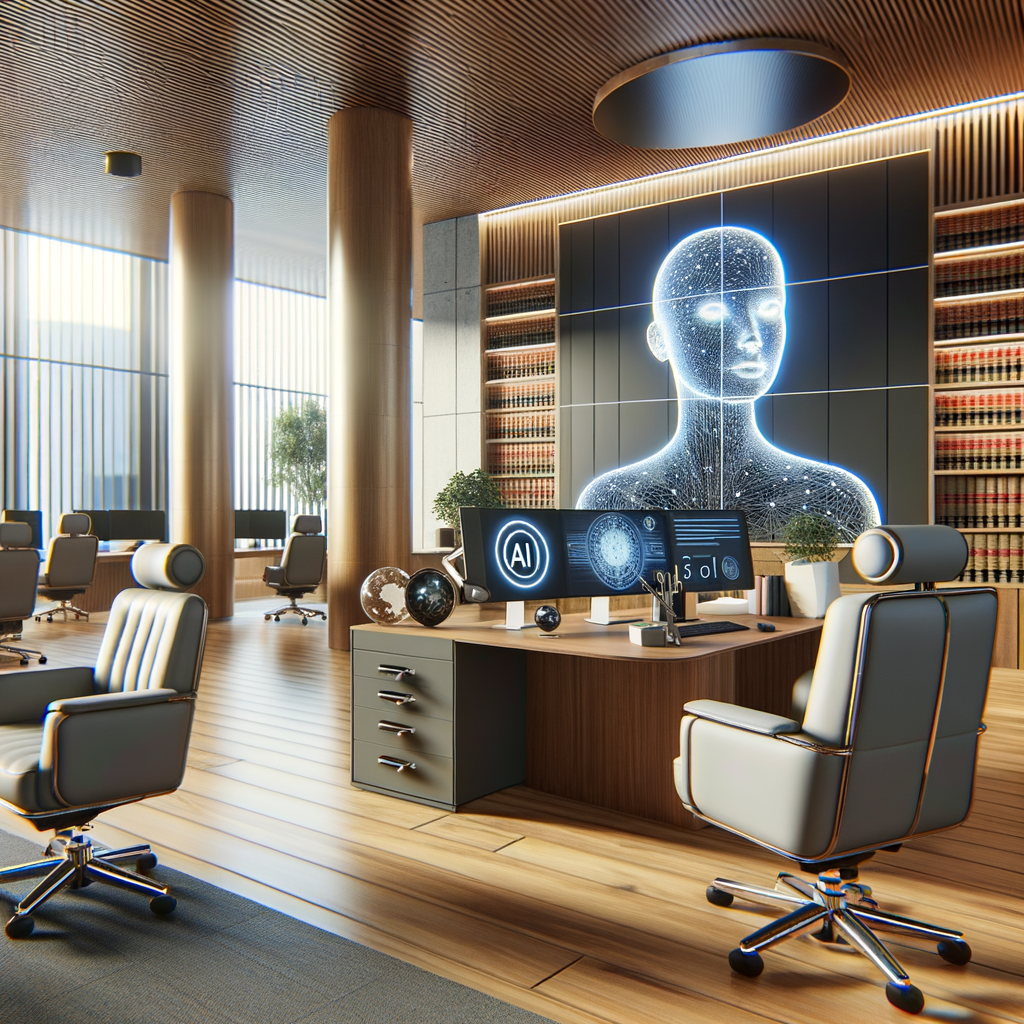 Moderne Kanzlei mit KI-gestützter Rechtsberatung.