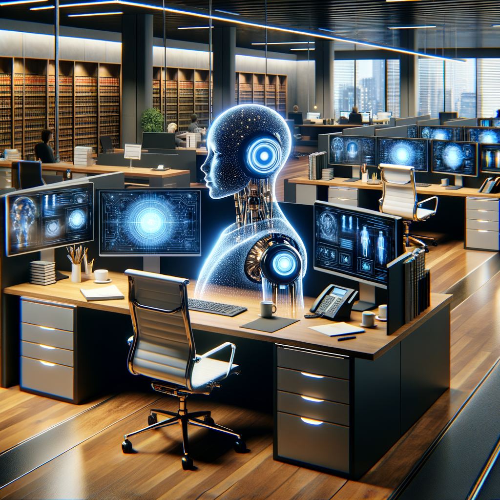 Moderne Kanzlei mit KI-gestützter Rechtsberatung.