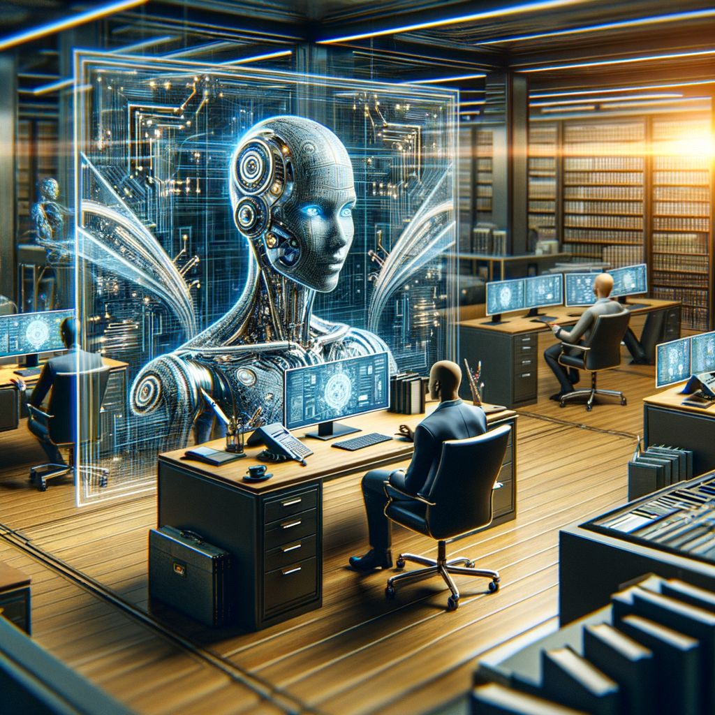 Moderne Kanzlei mit KI-gestützter Technologie im Einsatz.