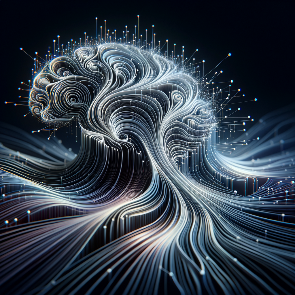 Neuronale Netze visualisiert mit Datenströmen und Algorithmen.