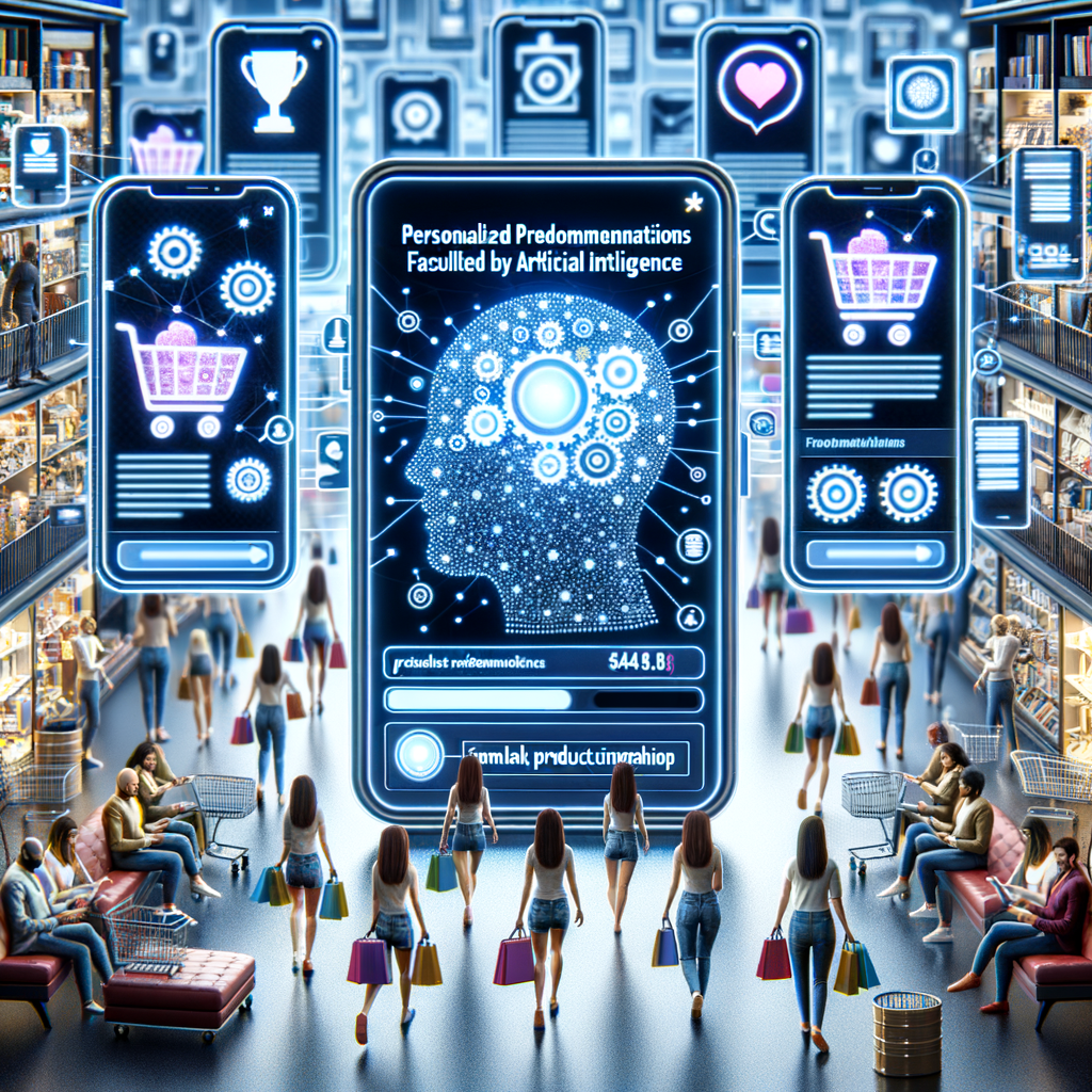 Online-Shop, KI, personalisierte Empfehlungen, zufriedene Nutzer.