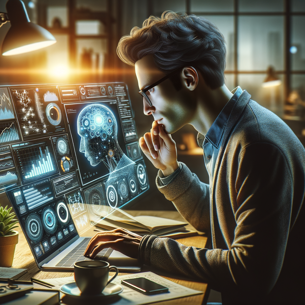 Selbständiger nutzt KI-Technologien zur Geschäftsoptimierung.