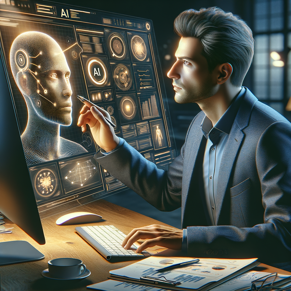 Selbständiger nutzt KI-Tools für effiziente Geschäftsoptimierung.