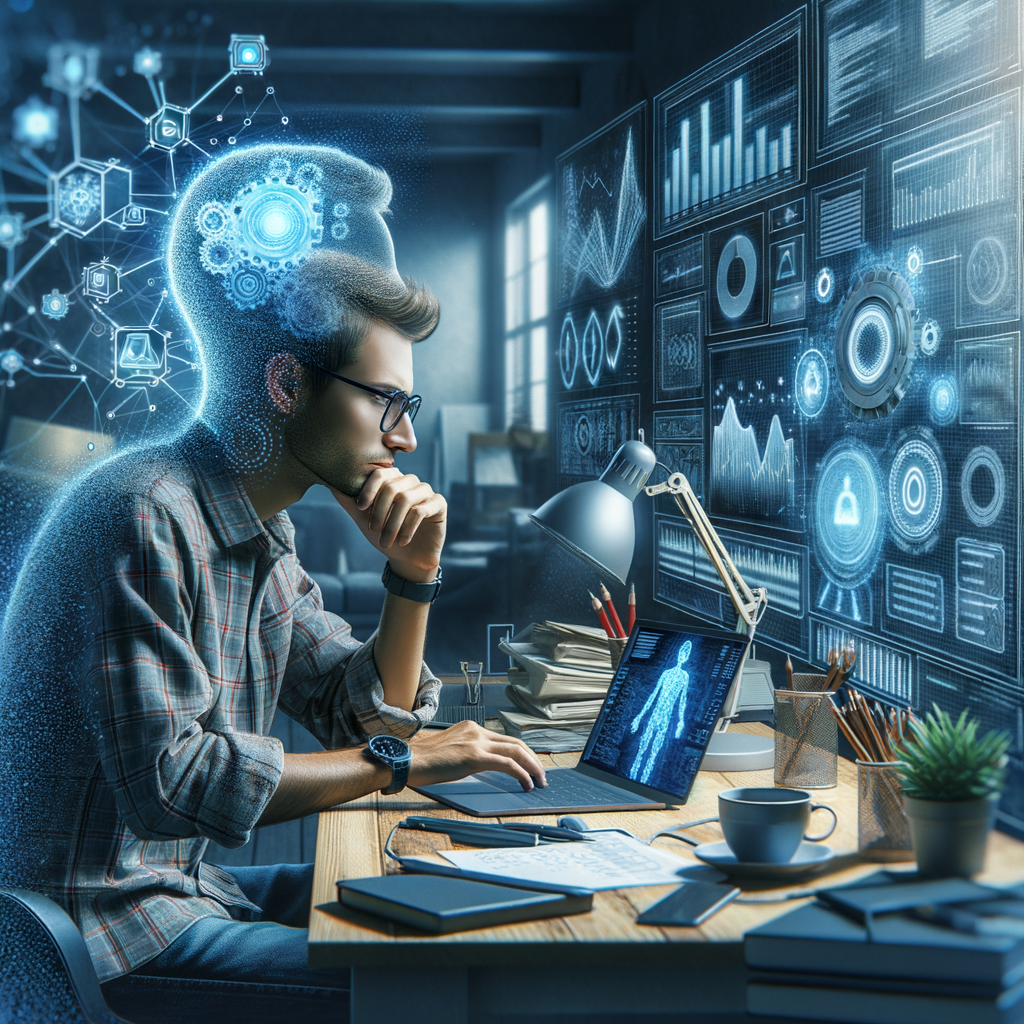 Selbständiger nutzt KI-Tools für effiziente Geschäftsprozesse.