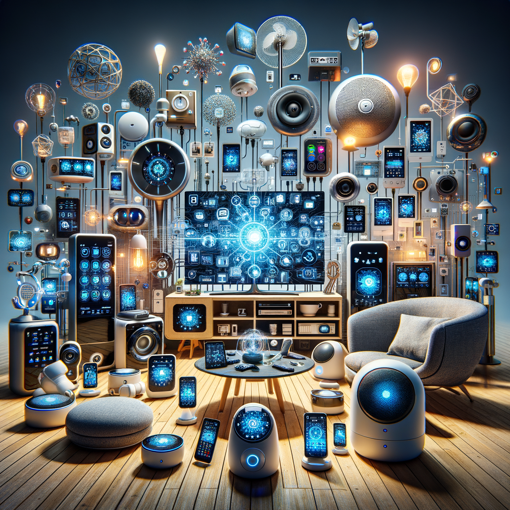 Smart Home Geräte mit KI-Interaktion und Technologie.