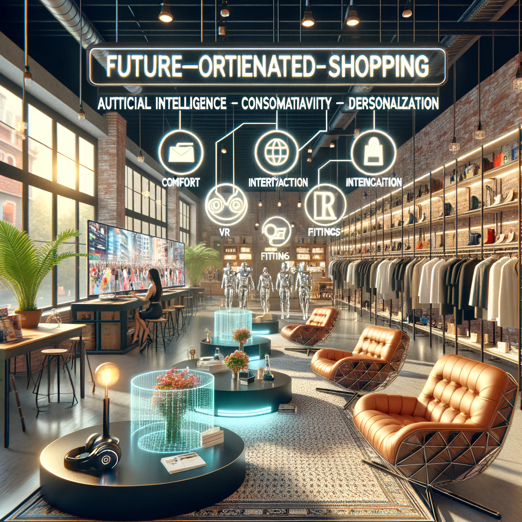 Zukunftsorientiertes Shopping: KI, Komfort, Interaktivität, Digitalisierung, Personalisierung.