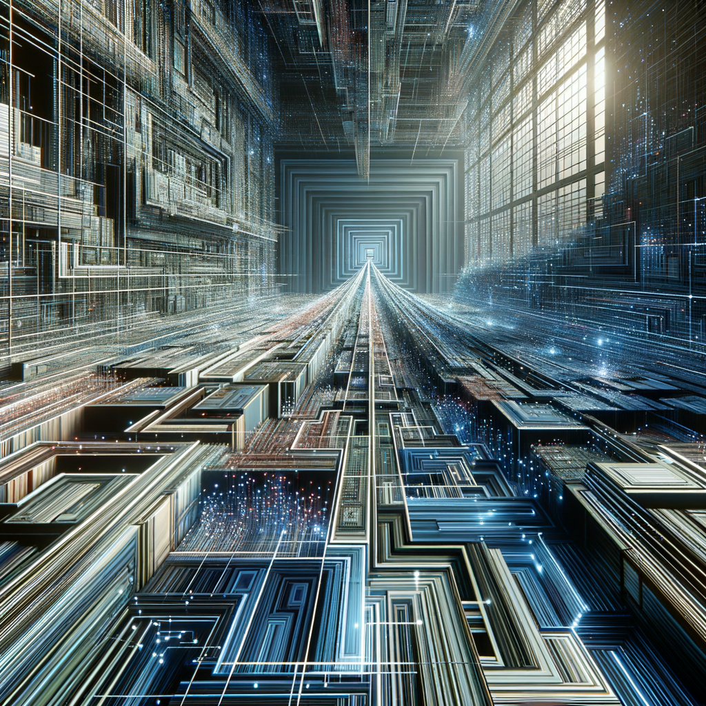 Algorithmische Lösungspfade in digitalem Datenlabyrinth visualisiert.