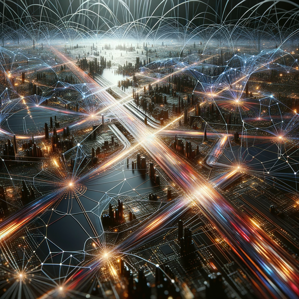 Algorithmus-gesteuerte Welt voller Netzwerkverbindungen und Logistikwege.