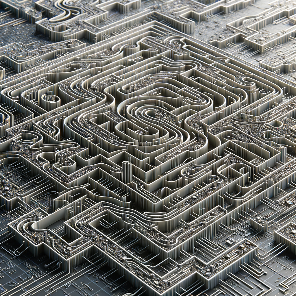 Algorithmus-Labyrinth mit Logistik- und Netzwerkverbindungen.