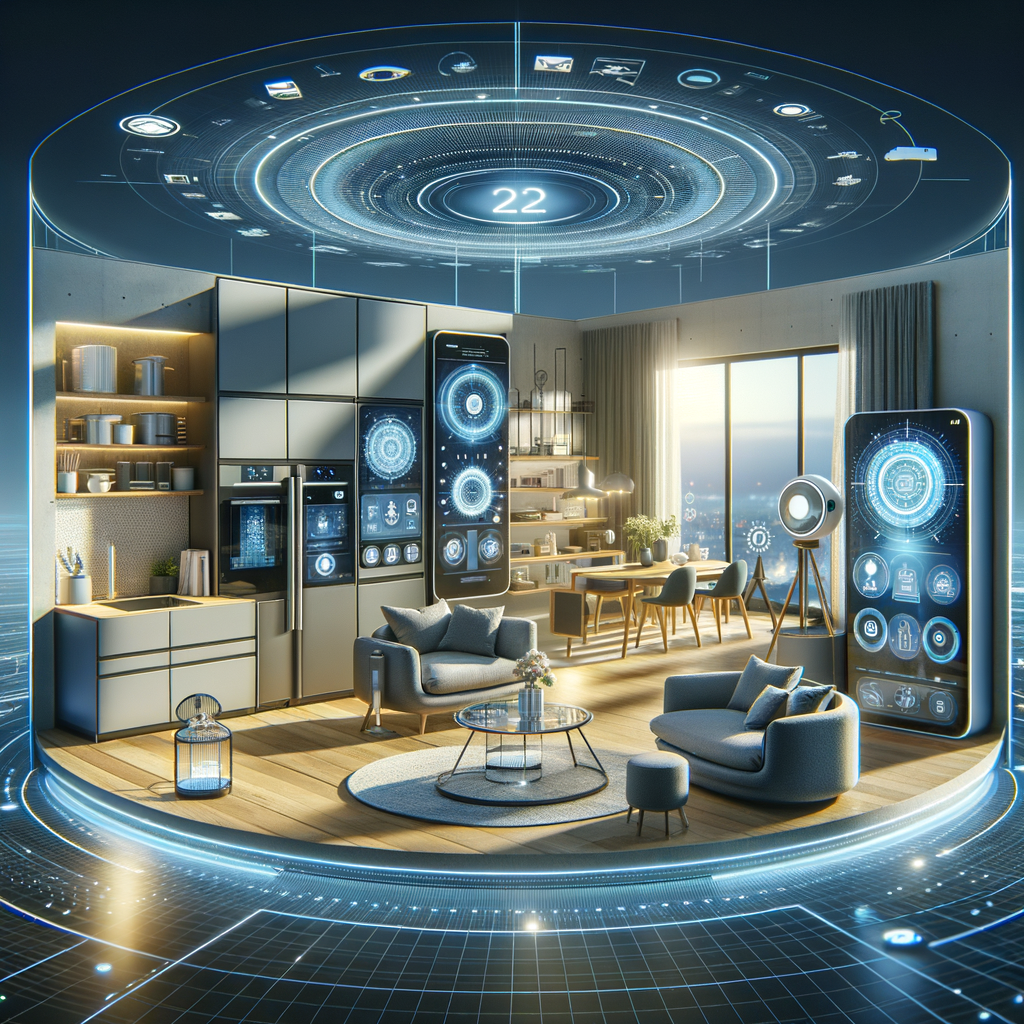 Futuristisches Smart Home mit KI-gesteuerten Geräten.