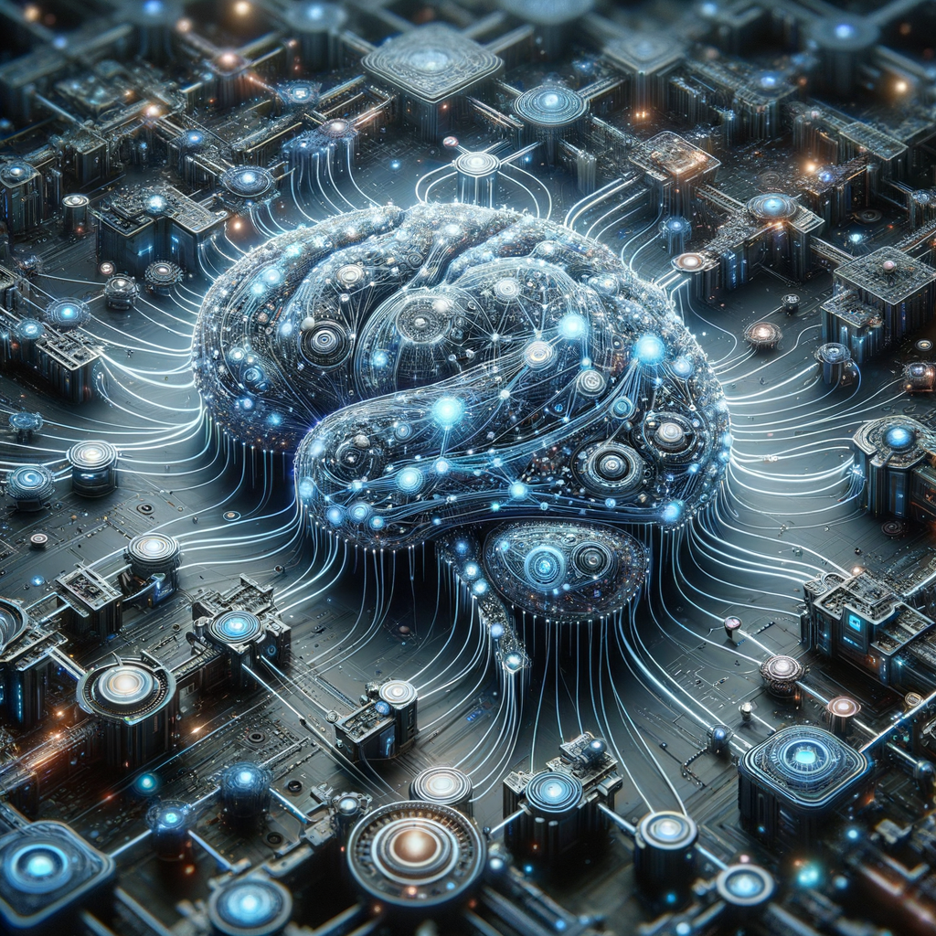 Künstliche Intelligenz: Daten, Netzwerke, neuronale Verbindungen, Entscheidungsfindung.