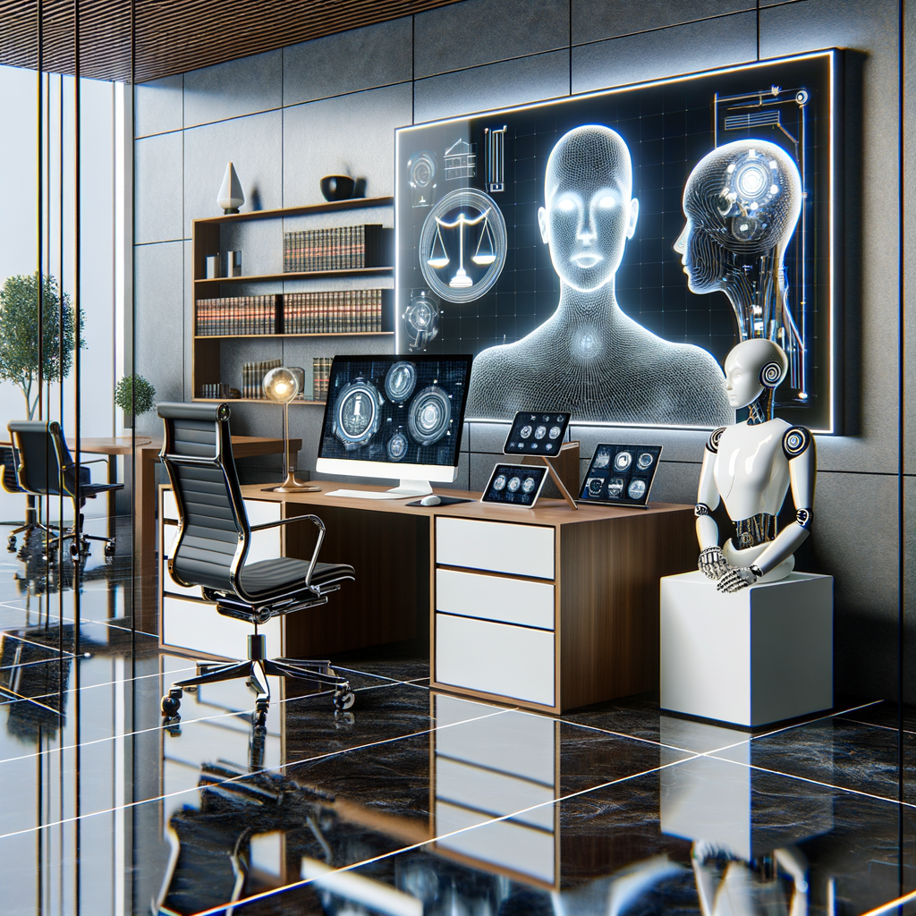Moderne Kanzlei mit KI-gestützter Rechtsberatung.