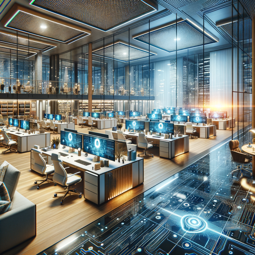 Moderne Kanzlei mit KI-gestützter Technologie.