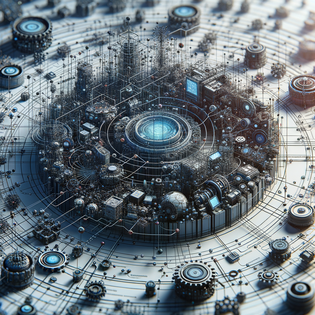 Netzwerkdiagramm mit Algorithmen, Daten und Entscheidungsprozessen.