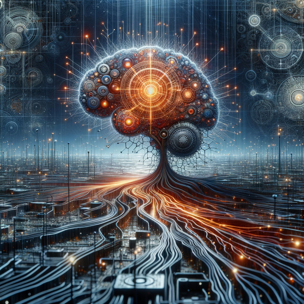 Neuronales Netz, Datenströme, Algorithmen, Technologie, Fortschritt, Innovation.
