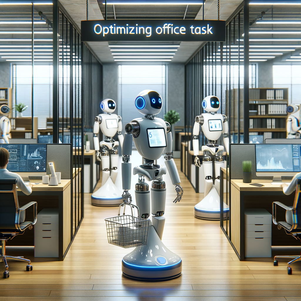 Roboter optimieren Arbeitsprozesse in modernem Büro.