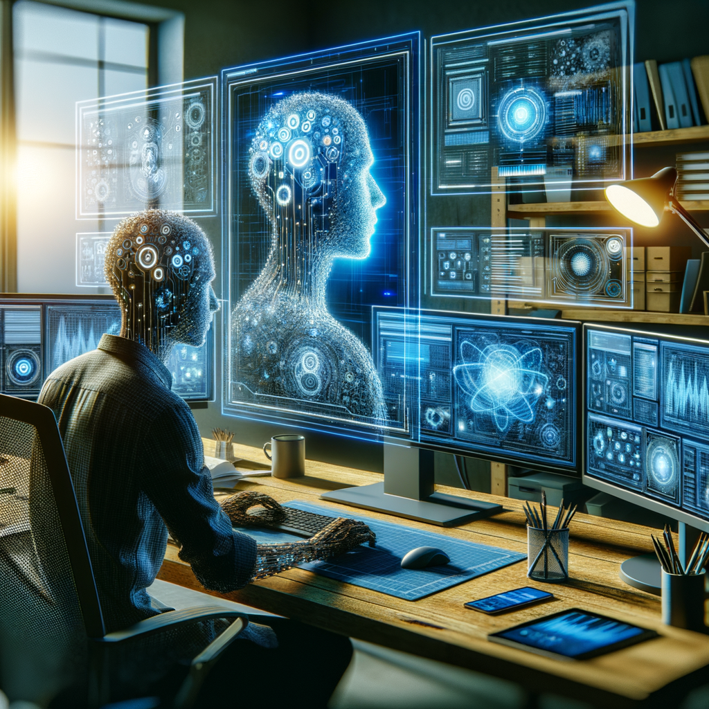 Selbständiger mit KI-Tools für effizientes Arbeiten.