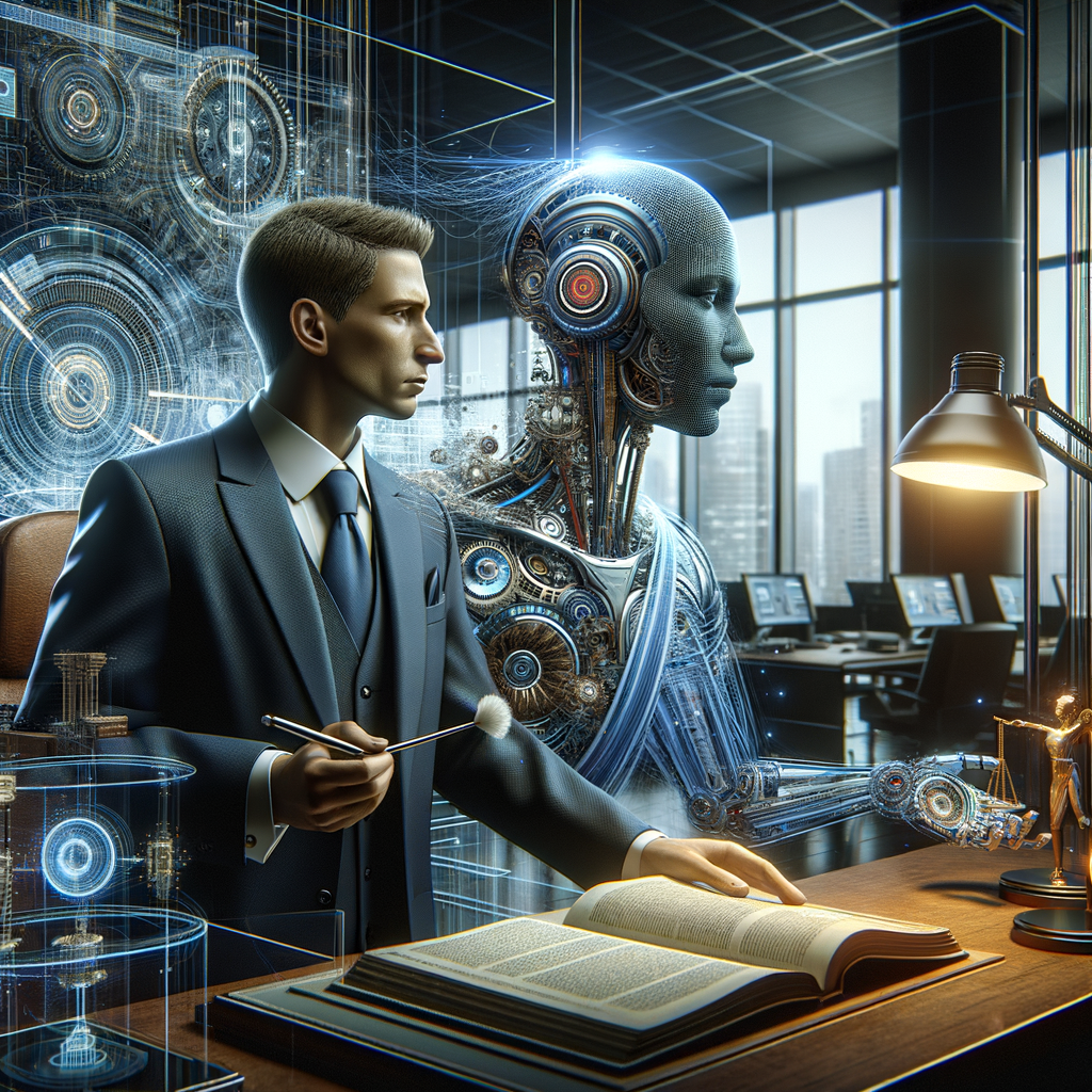 Anwalt arbeitet mit KI in modernem Büro.